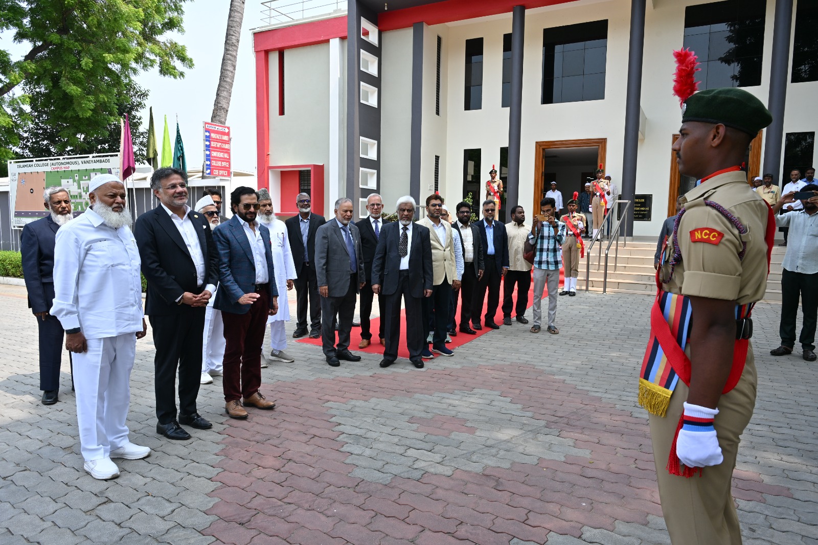 Visitors and institutional leaders welcomed outside Islamiah College